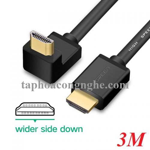 Ugreen 10122 3M màu Đen Cáp tín hiệu HDMI chuẩn 1.4 đầu bẻ góc 90 độ HD103 30010122